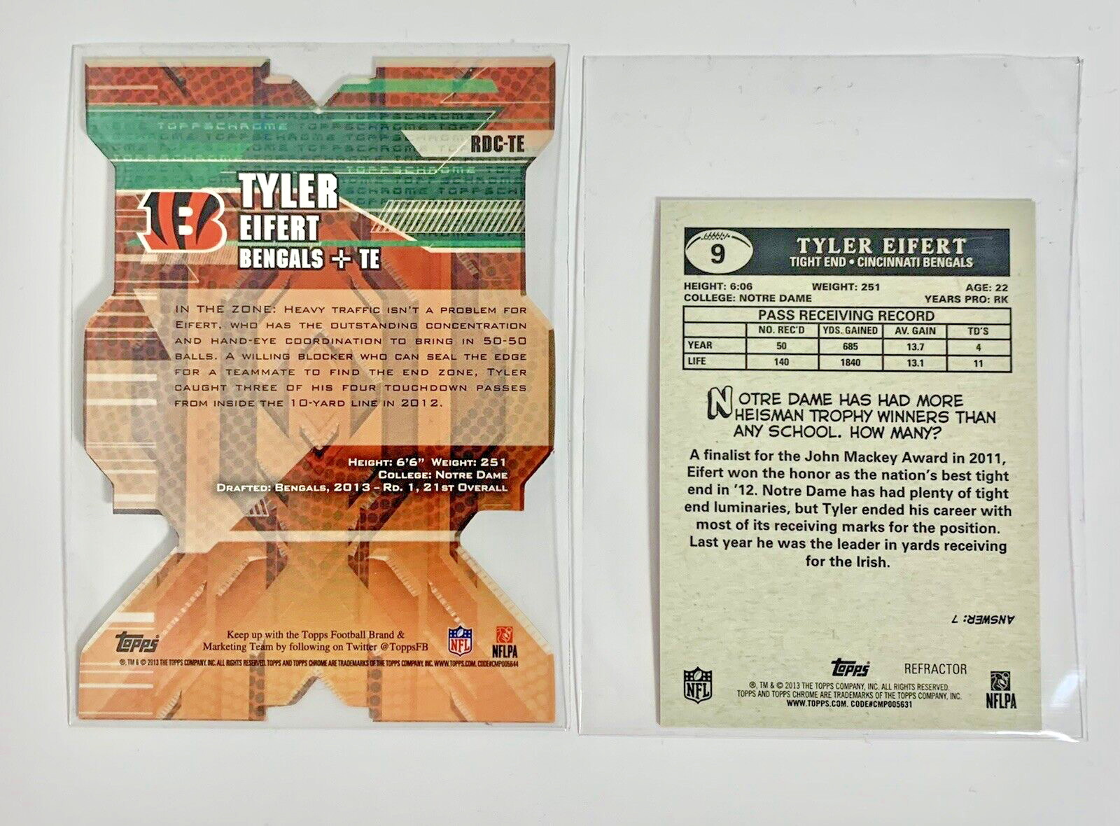 2013 Topps Chrome Tyler Eifert rookie insert lot X 5 /25 /50 Red Gold Refractor