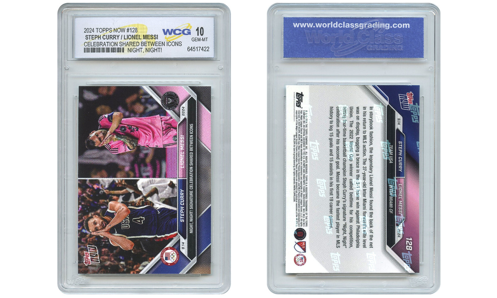 2024 Topps Now STEPH CURRY & LIONEL MESSI Double Card #128 – Graded GEM MINT 10