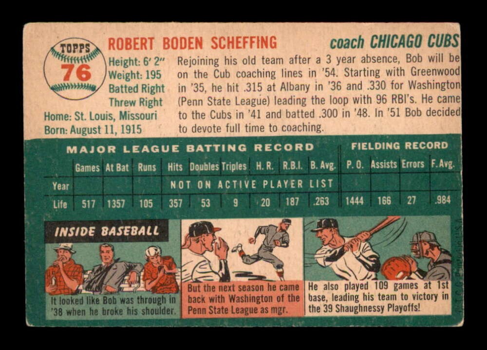 1954 Topps #76 Bob Scheffing CO VG/VGEX X3381510