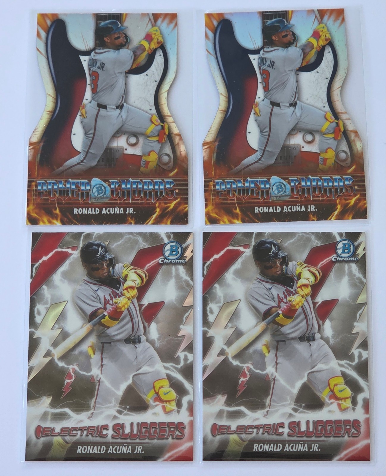 Ronald Acuna 2026 Bowman 4 insert card lot: 2 Electric Sluggers & 2 Power Chords