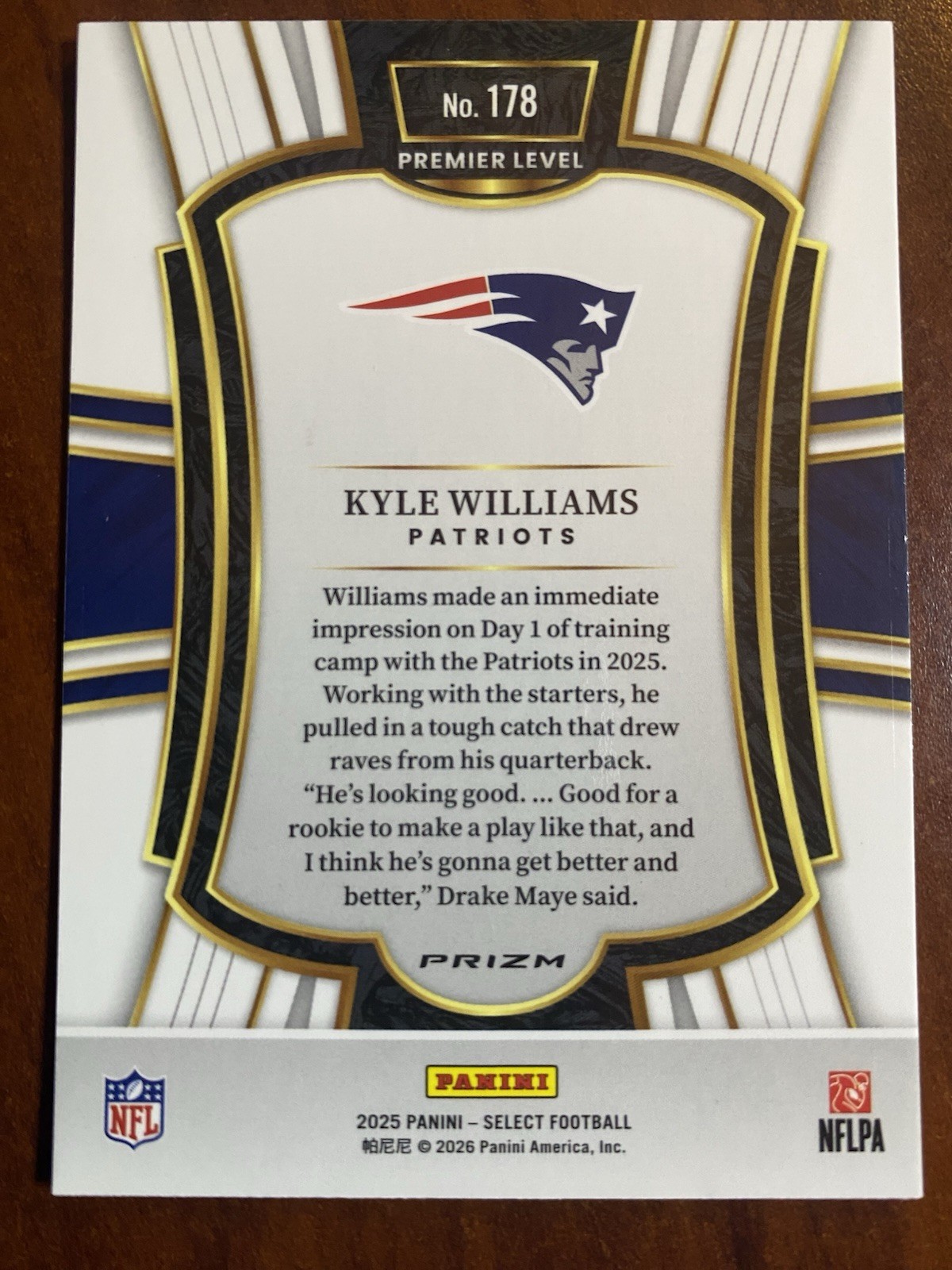 2025 Panini Select KYLE WILLIAMS #178 Premier Level BLACK & RED SHOCK Rookie RC