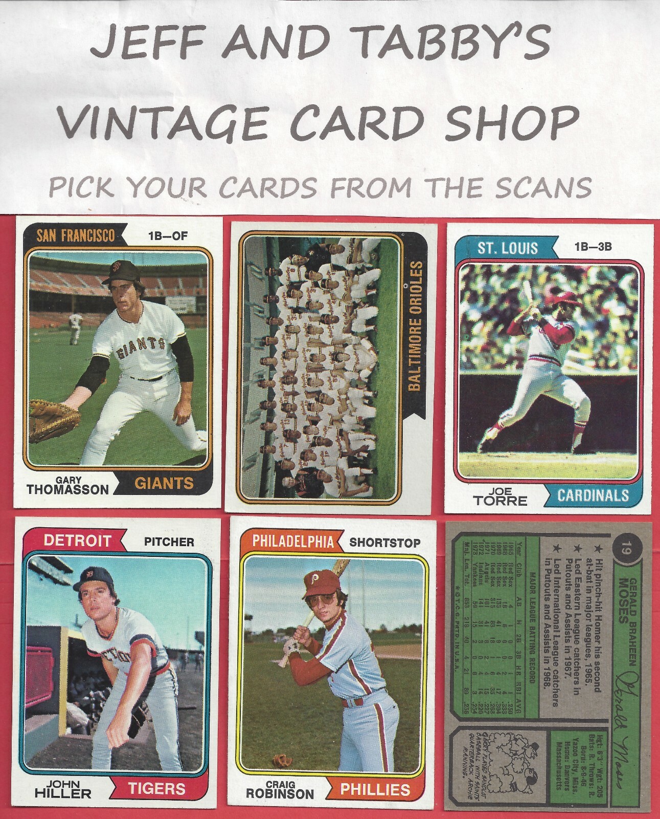 1974 TOPPS BASEBALL 1 TO 185 / SEE DROP DOWN MENU