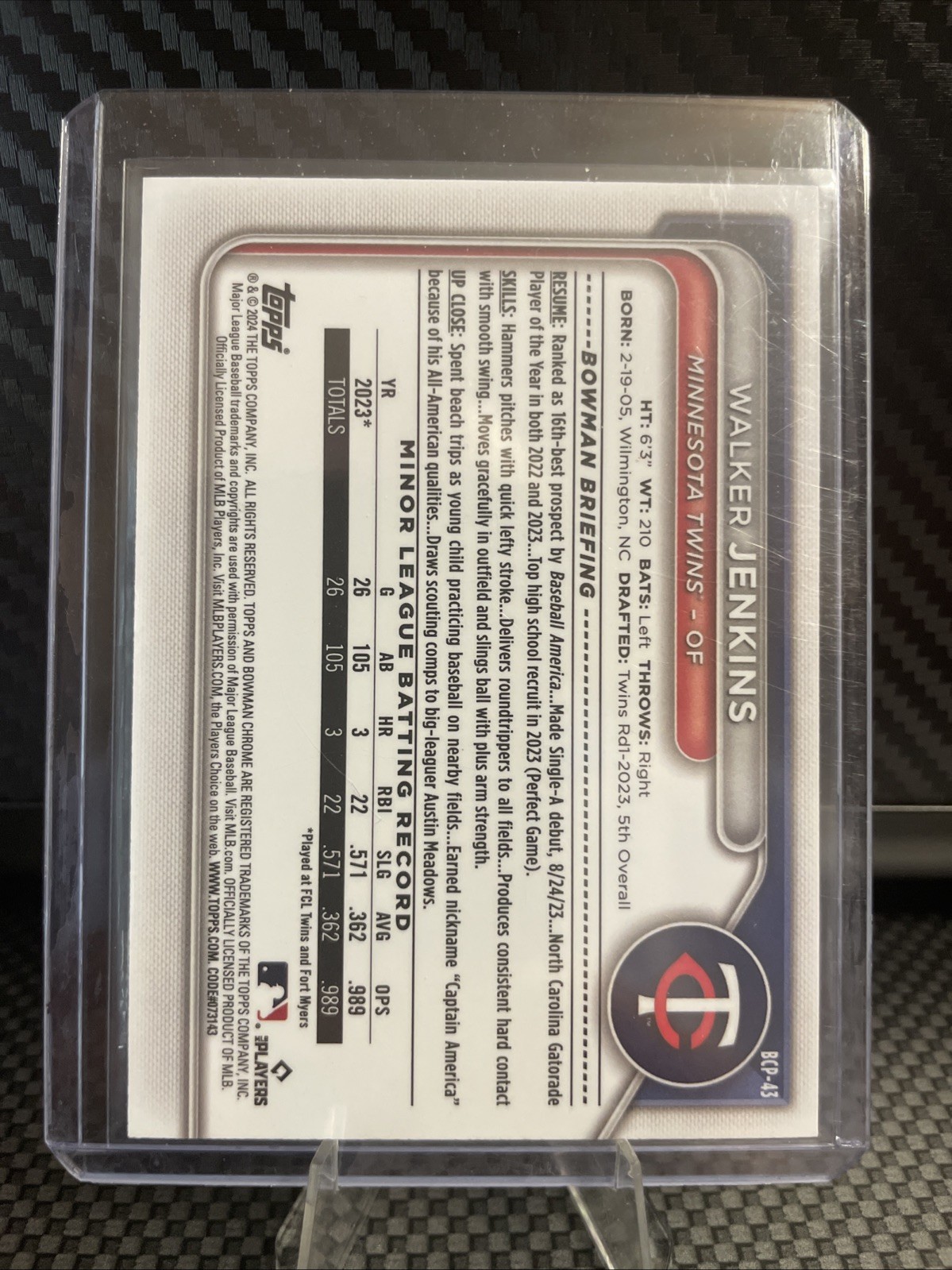 2024 Bowman – Chrome Prospects Walker Jenkins #BCP-43 (RC)