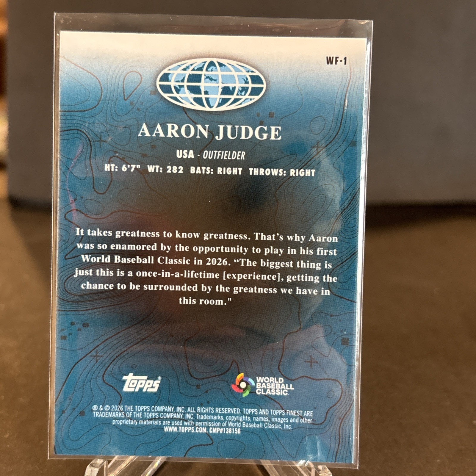 Topps 2026 Finest World’s Finest Aaron Judge Team USA WF-1 Insert Card