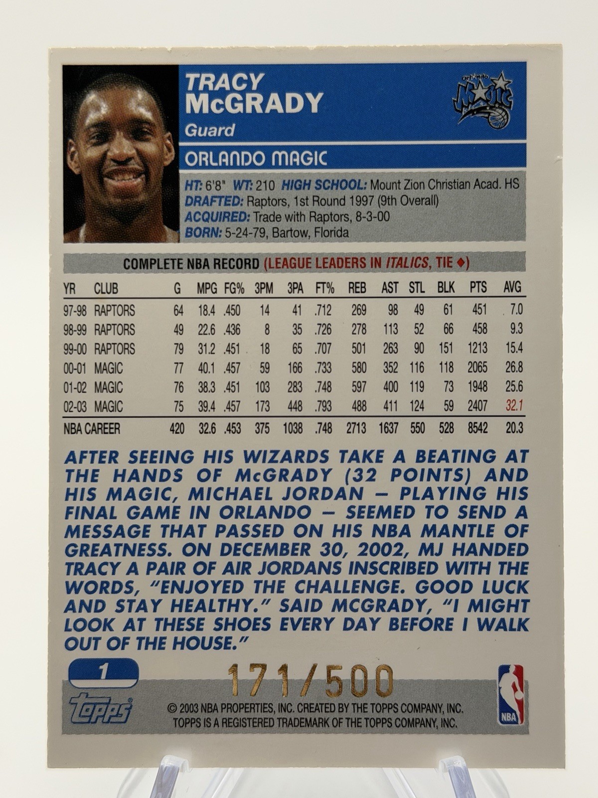 Tracy McGrady 2003-2004 Topps Basketball Black Parallel 171/500 #1