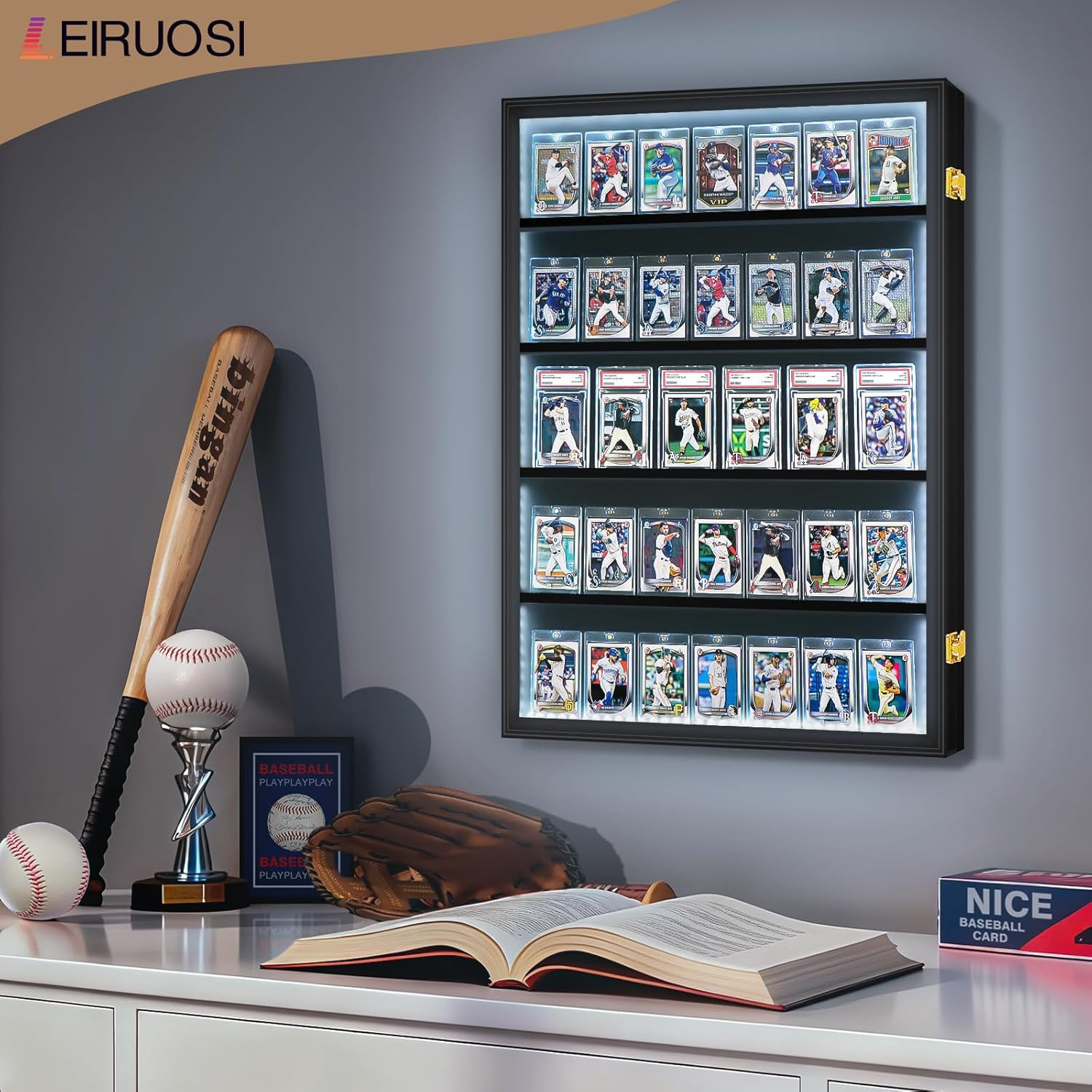 Lockable 5-Tier Baseball Card Display Case with UV Protection