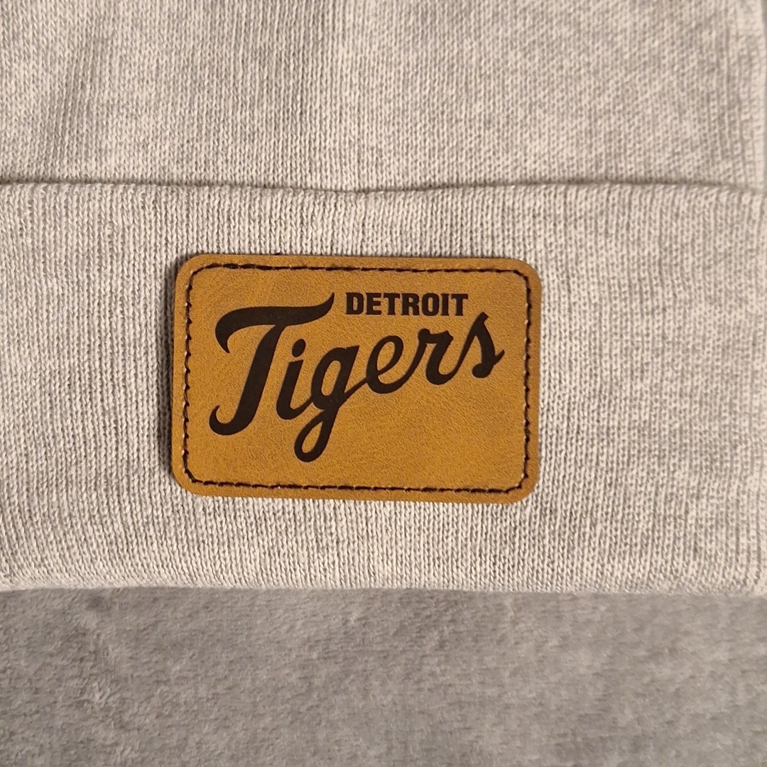 Detroit Tigers Leather Rectangle Patch Gray Beanie Cap MLB