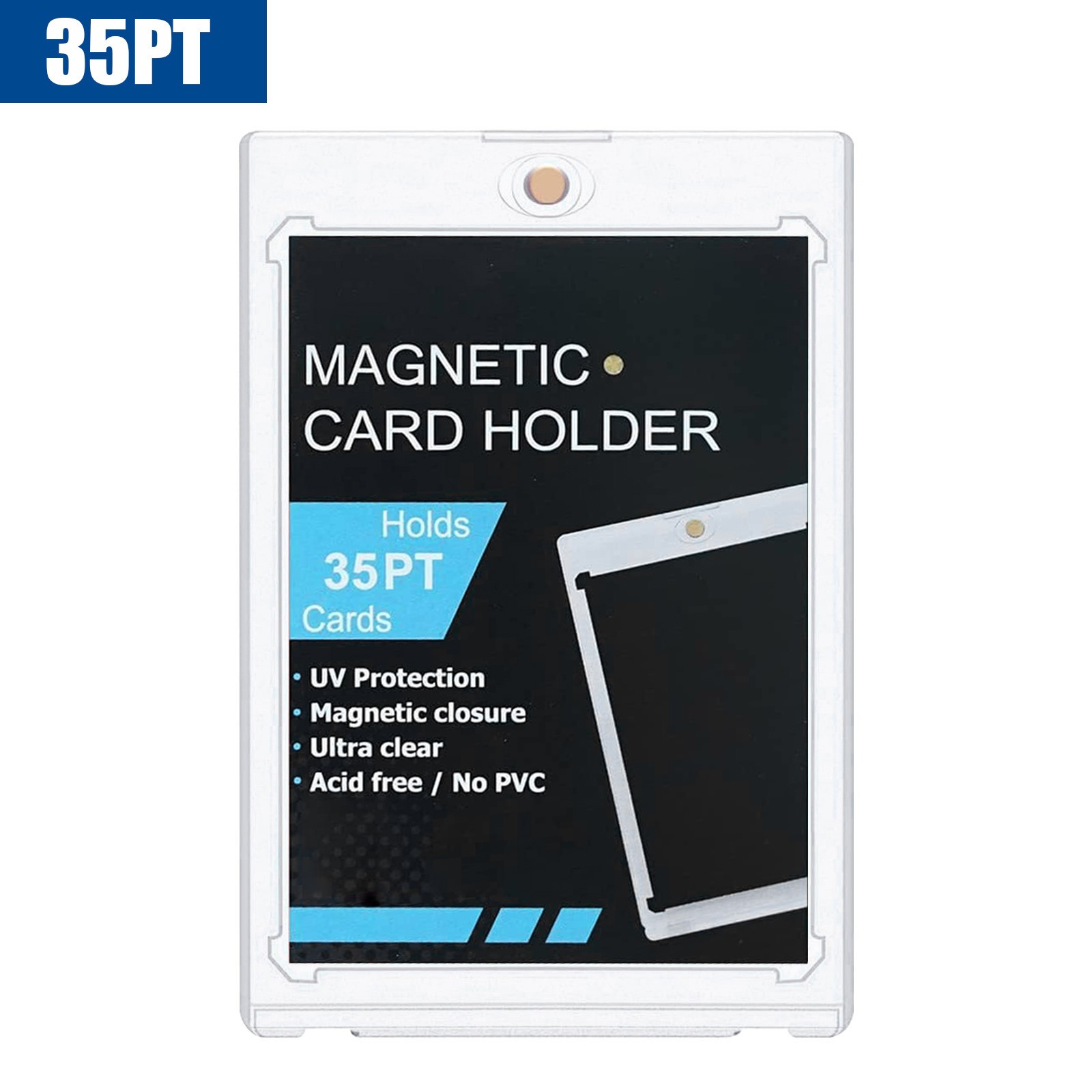 5PACK 35PT UV Protection Magnetic Trading Sports Card Holders and Display Stand