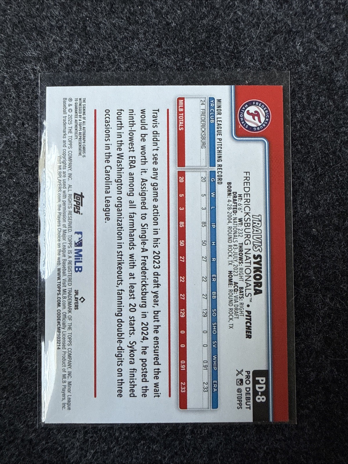 2025 Topps Pro Debut Travis Sykora Auto Autograph #PD-8