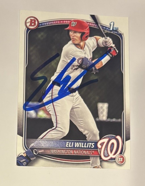 Eli Willits Signed 2025 1st Bowman Card Autographed Washington Nationals