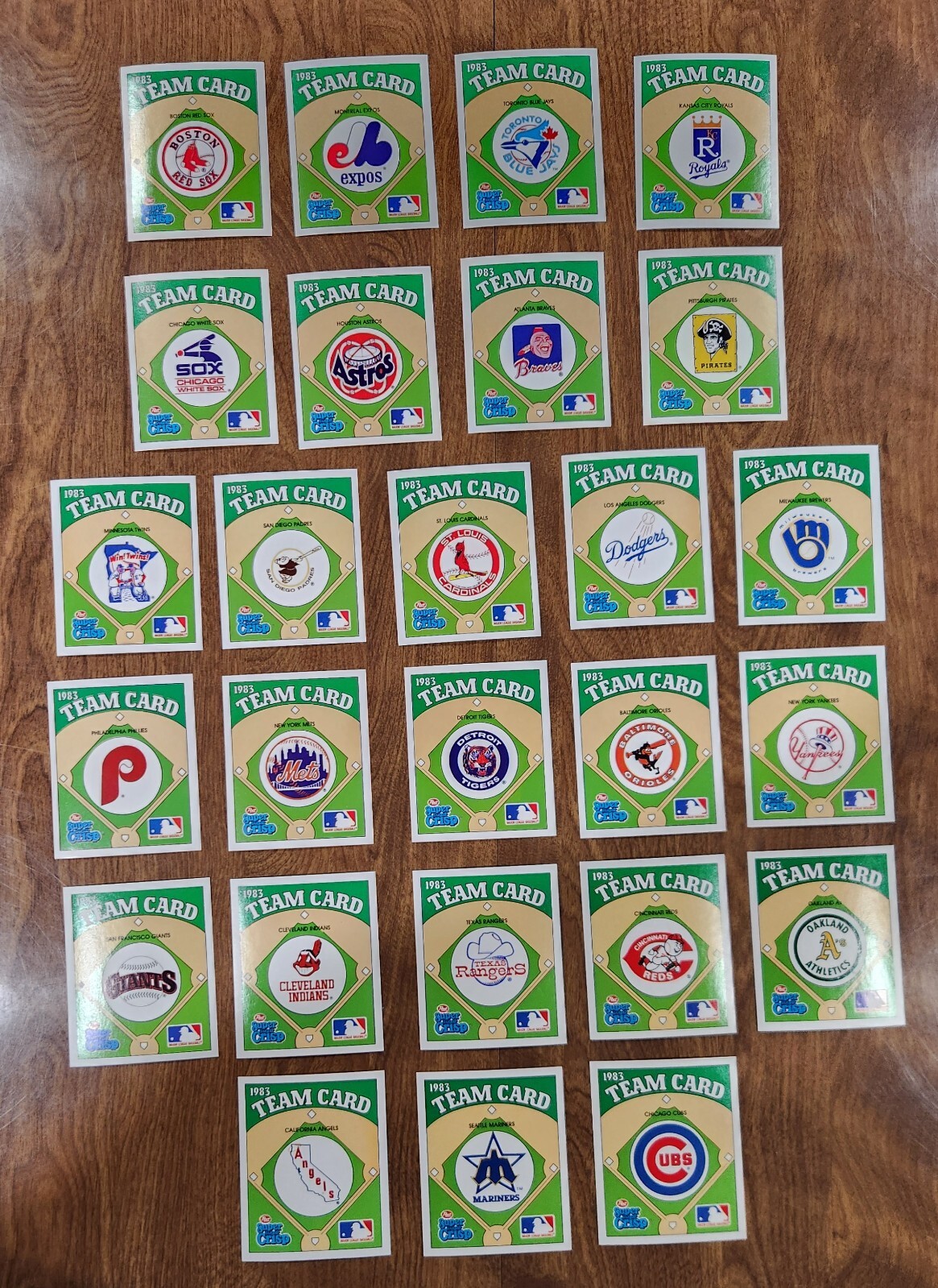1983 Post Super Sugar Crisp Baseball Team Card Complete 26 Card Set
