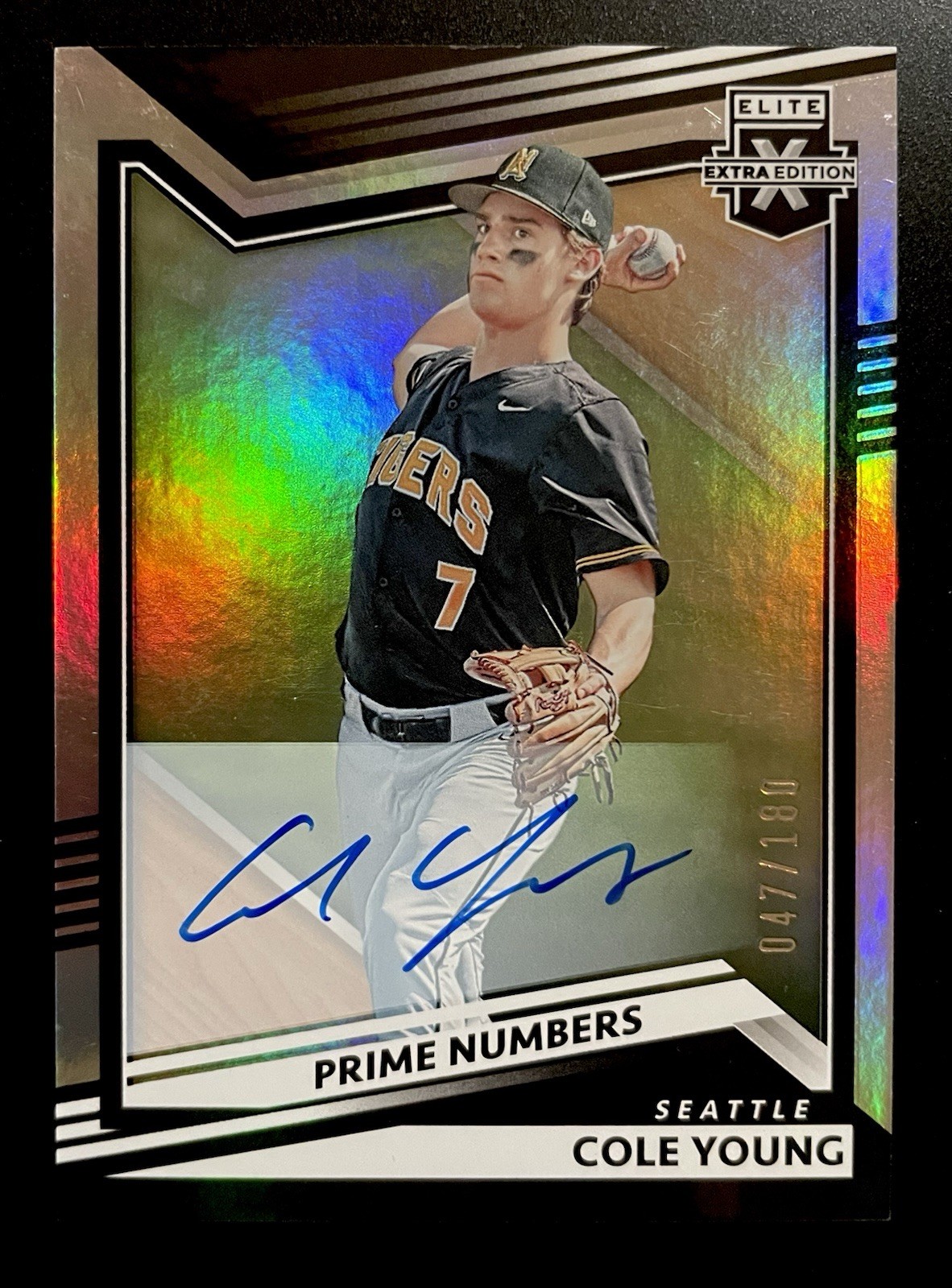 Cole Young 2022 Elite Extra Edition #21 Prime Numbers Holo Auto 47/180 Mariners
