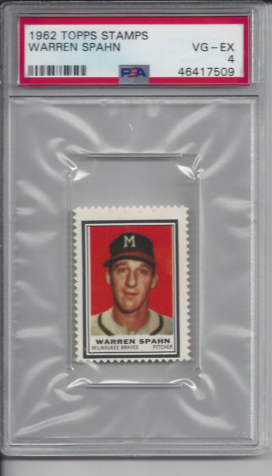 1962 Topps Stamps Warren Spahn – PSA 4