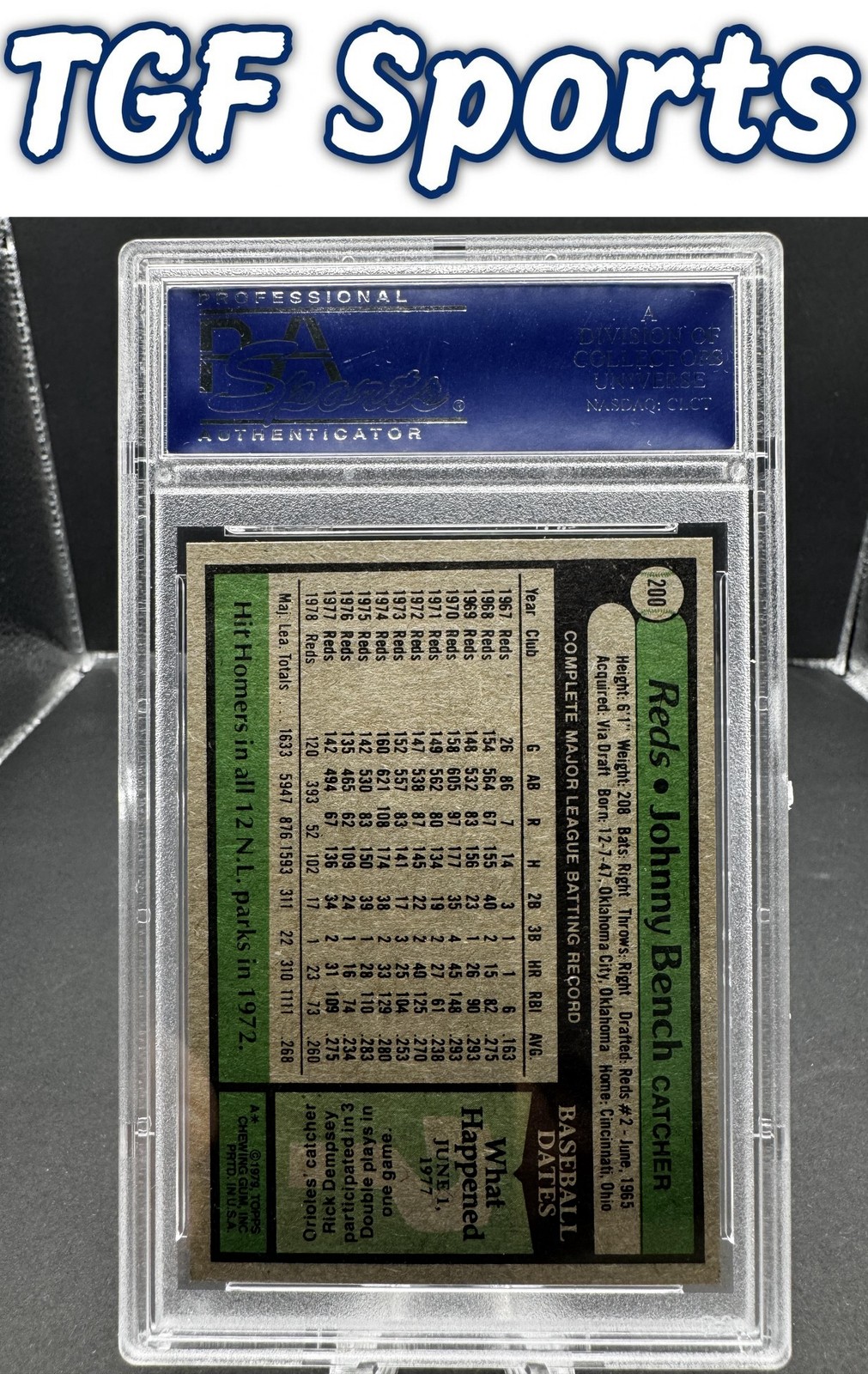 1979 Topps #200 Johnny Bench Cincinnati Reds PSA 9