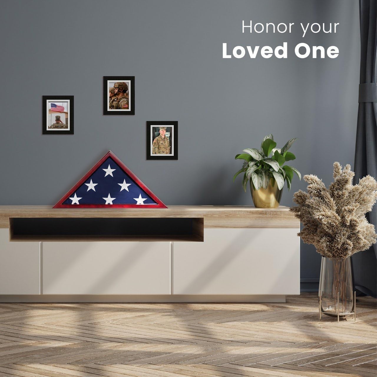 Secure Glass Front Flag Display Case for Veterans – Elegant Mahogany Finish