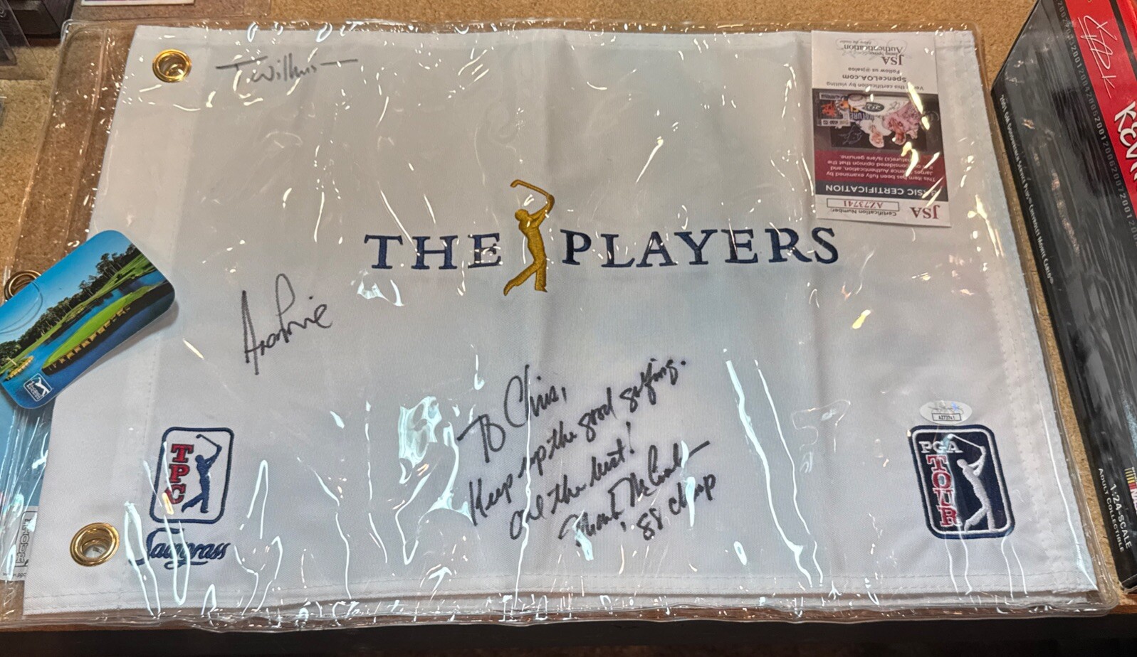 The Players Championship Mark McCumber signed PGA Tour Flag- JSA w/ Personal Ins