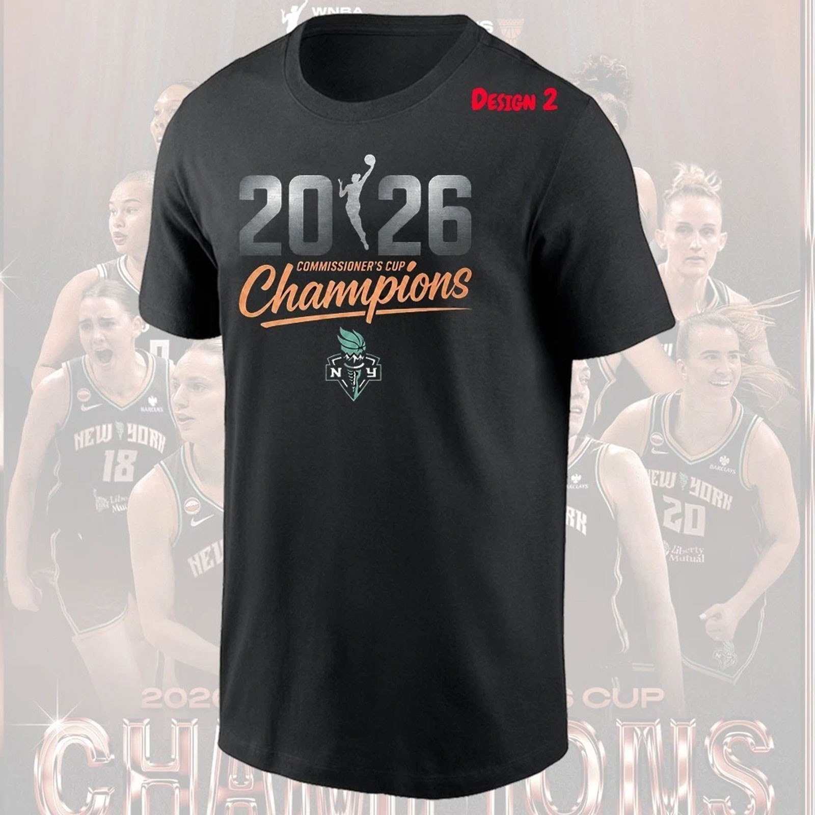 New York Liberty WNBA Commissioner’s Cup 2026 Champions Black T-Shirt