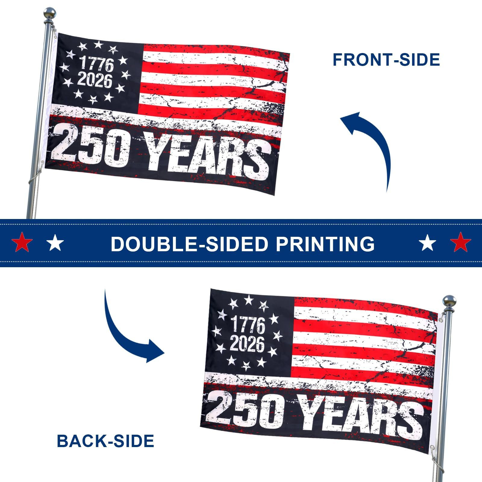 250th Anniversary USA Flag 3x5Ft, Double Sided 3-Ply Freedom 3 x 5 feet, A