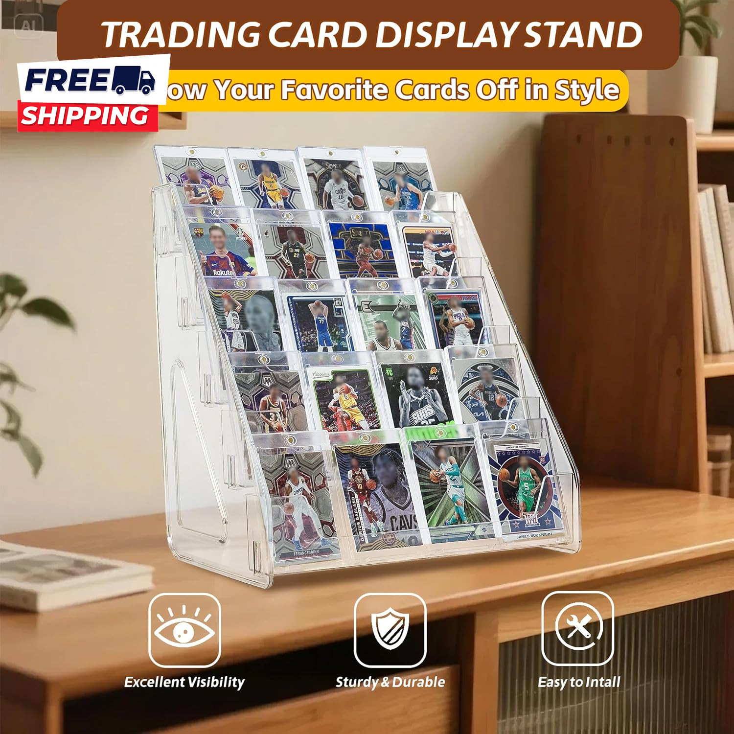 5-Tier Acrylic Trading Card Display Stand Large Capacity Graded Sports Card Disp