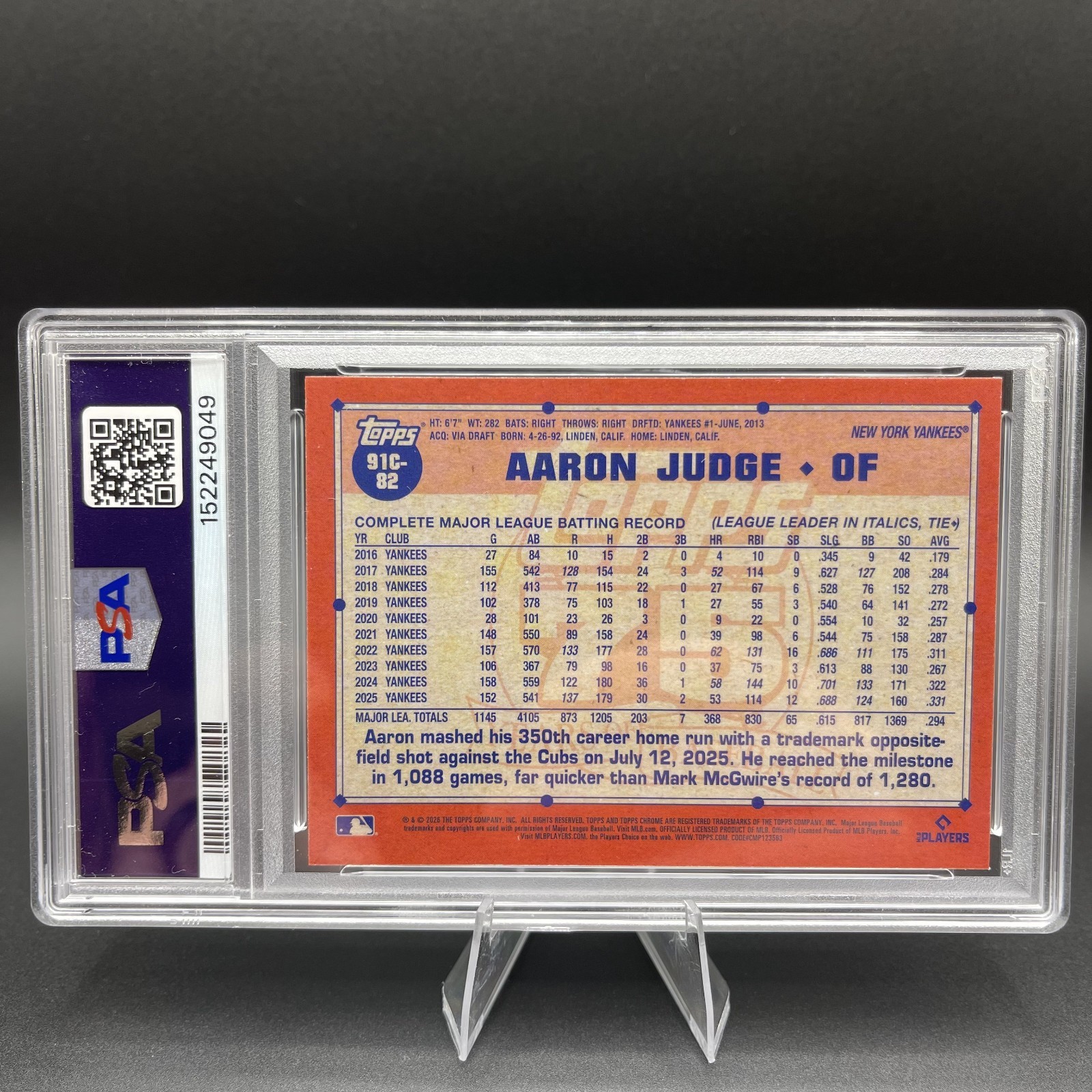 2026 TOPPS SILVER PACK MOJO #91C-82 AARON JUDGE AQUA /199 🔥PSA 9 Highest Graded