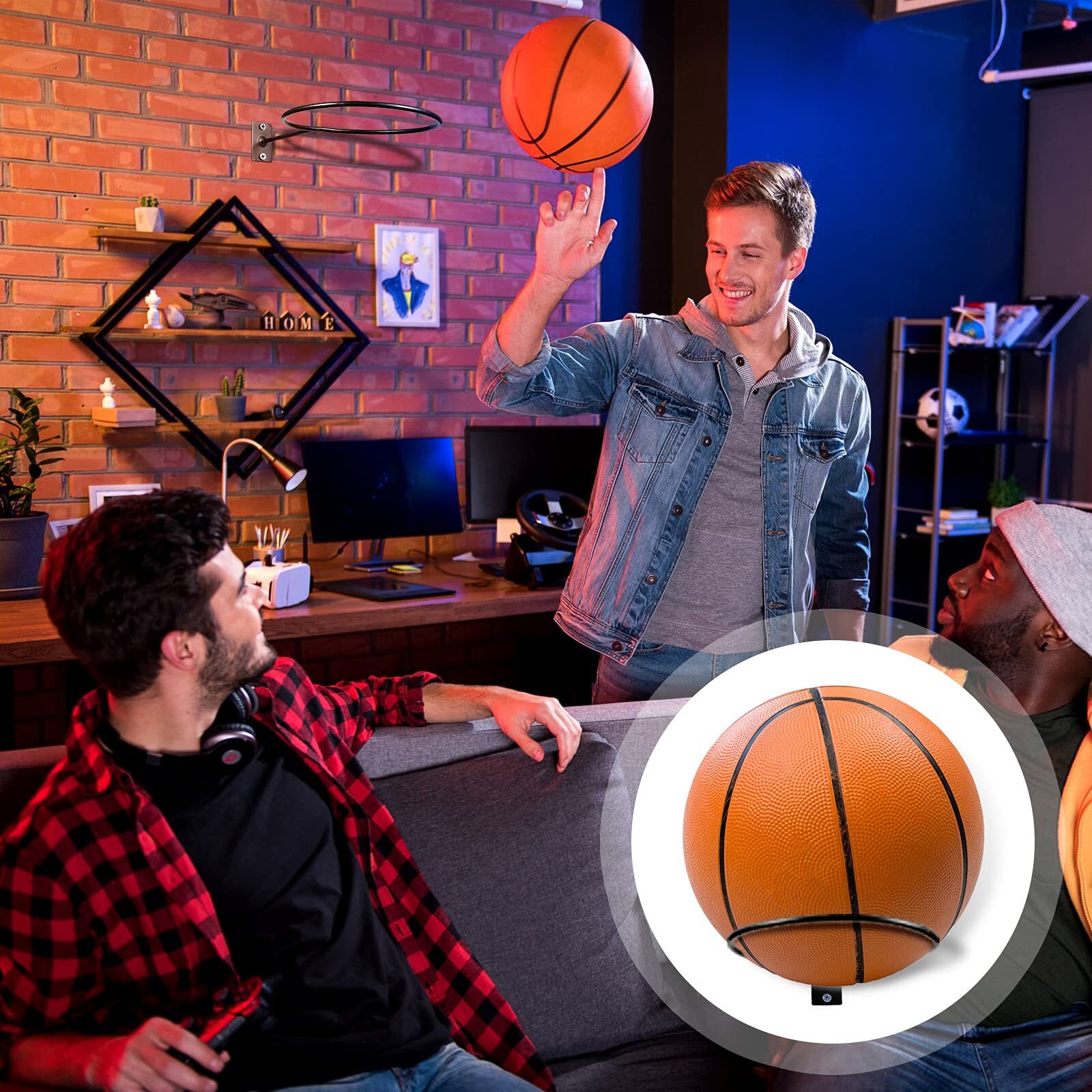 30 Pcs Wall Mounted Basketball Holder Soccer Ball Shelf Display Rack Stand