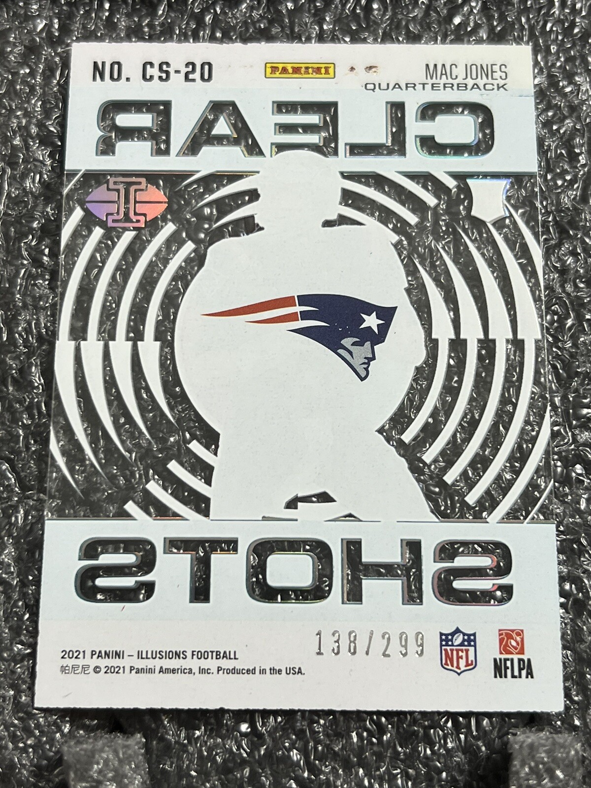 MAC JONES 2021 Illusions /299 Light BLUE CLEAR SHOTS SP ROOKIE PATRIOTS RC