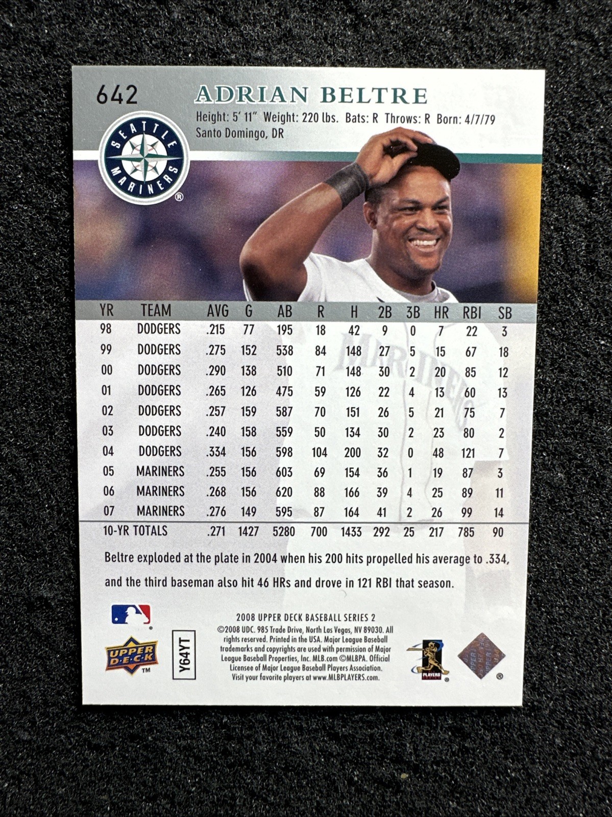 ADRIAN BELTRE 2008 Upper Deck #642 Seattle Mariners (Buy 10 get 10 Free)