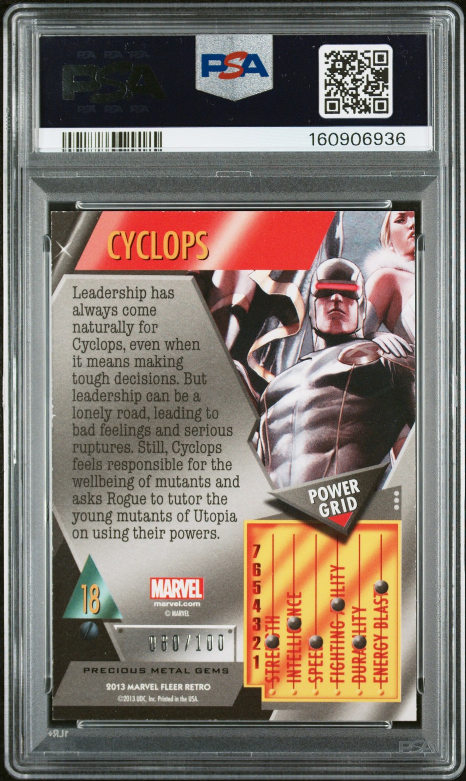MARVEL RETRO PRECIOUS METAL GEMS CYCLOPS PRECIOUS METAL GEMS- 2013 FLEER #18 PSA