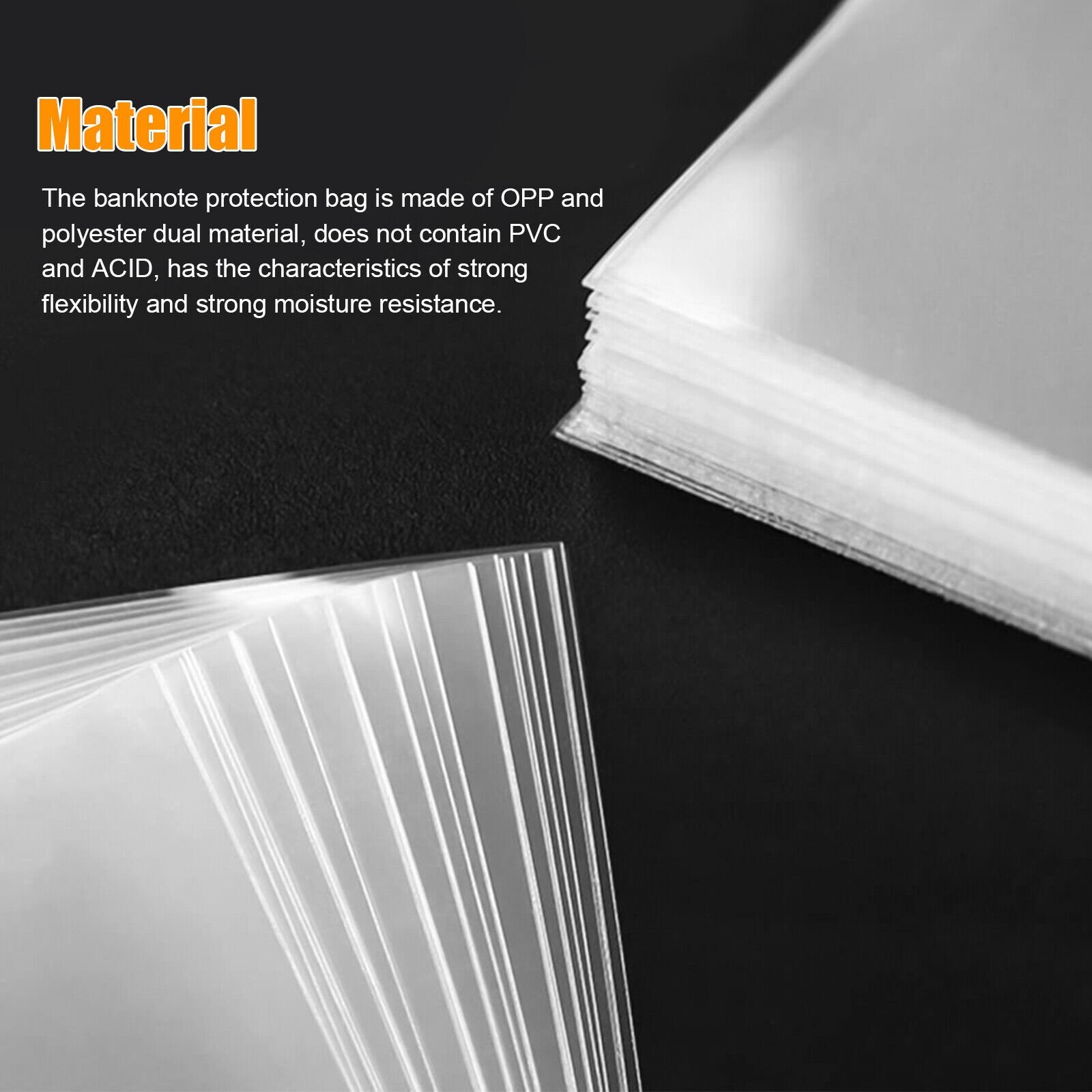 200pcs Currency Sleeves, Clear Dollar Holder Banknote Protector for Paper Money