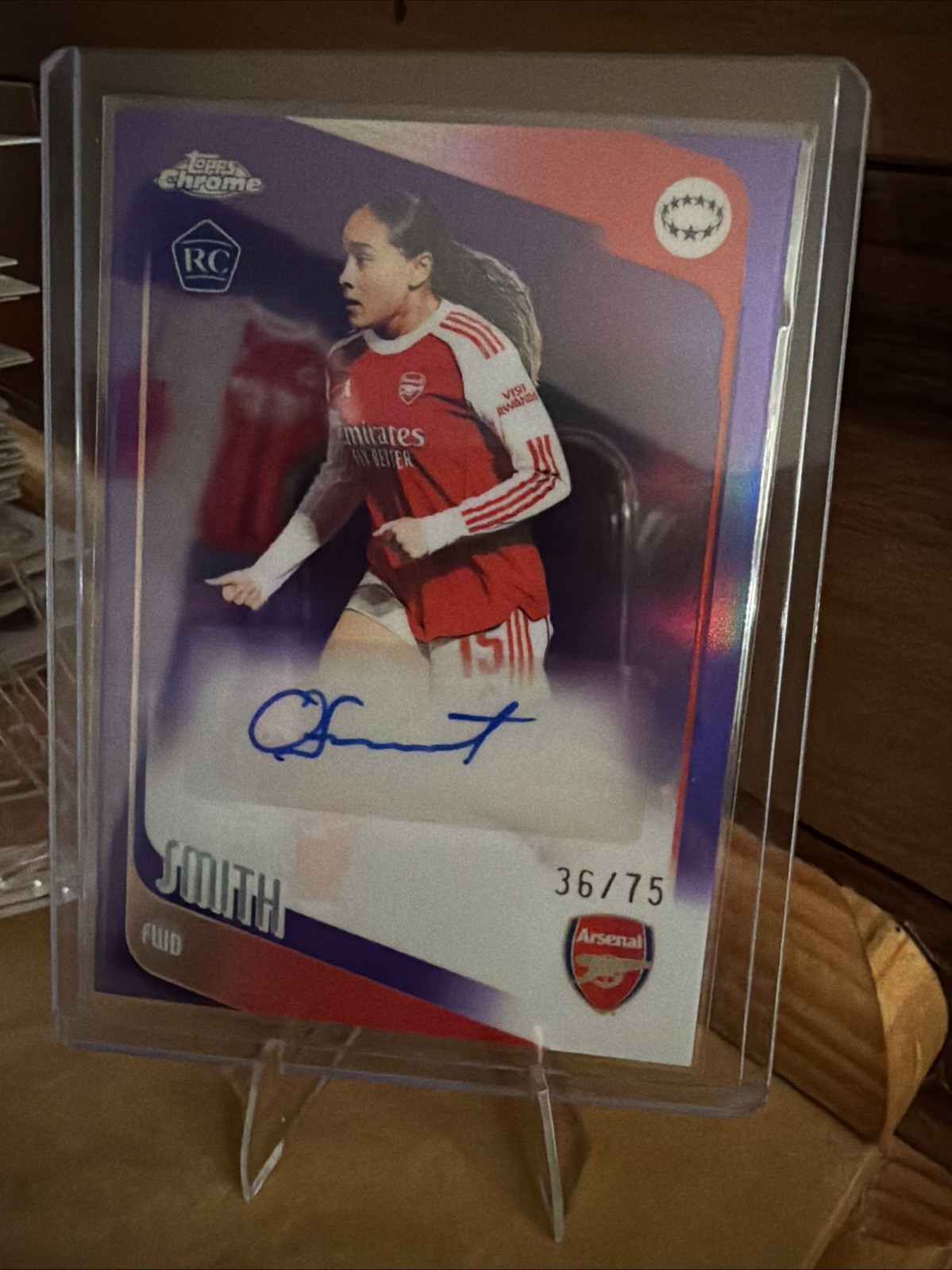 2025-26 Topps Chrome UWCL Olivia Smith RC Purple /75 Arsenal FC AUTO