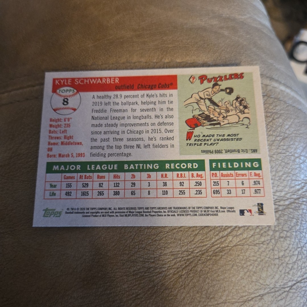 Kyle Schwarber #8 2020 Topps Archives Chicago Cubs