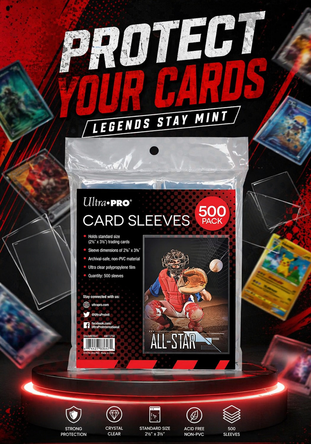 Clear Card Sleeves for Standard Size Trading Cards measuring 2.5″ x 3.5″ 500PCS