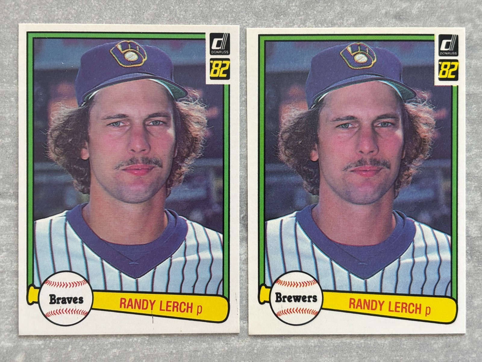 (2) 1982 Donruss RANDY LERCH “Wrong Team Name” Error & Corrected Cards #595 pdz