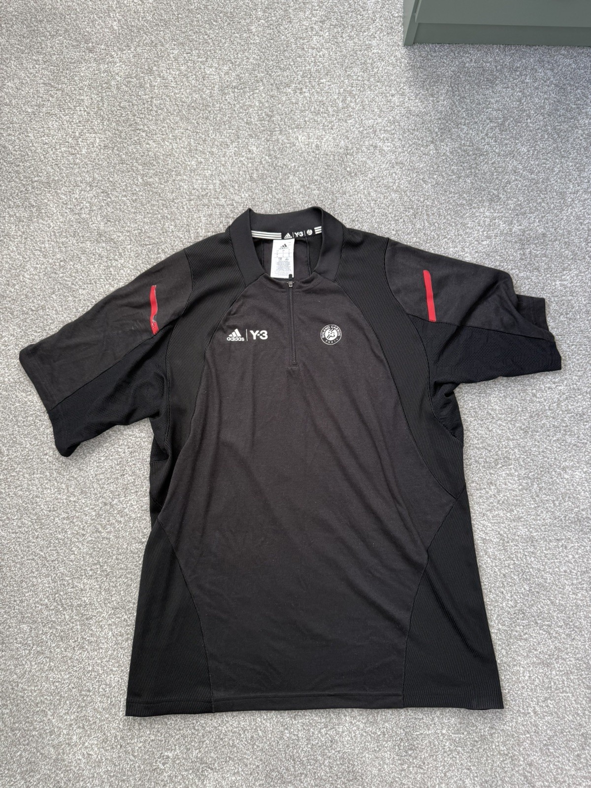 ADIDAS Y3 ROLAND GARROS ZIP CREW TENNIS SHIRT 2015/2016 BLACK AI1150 SIZE L