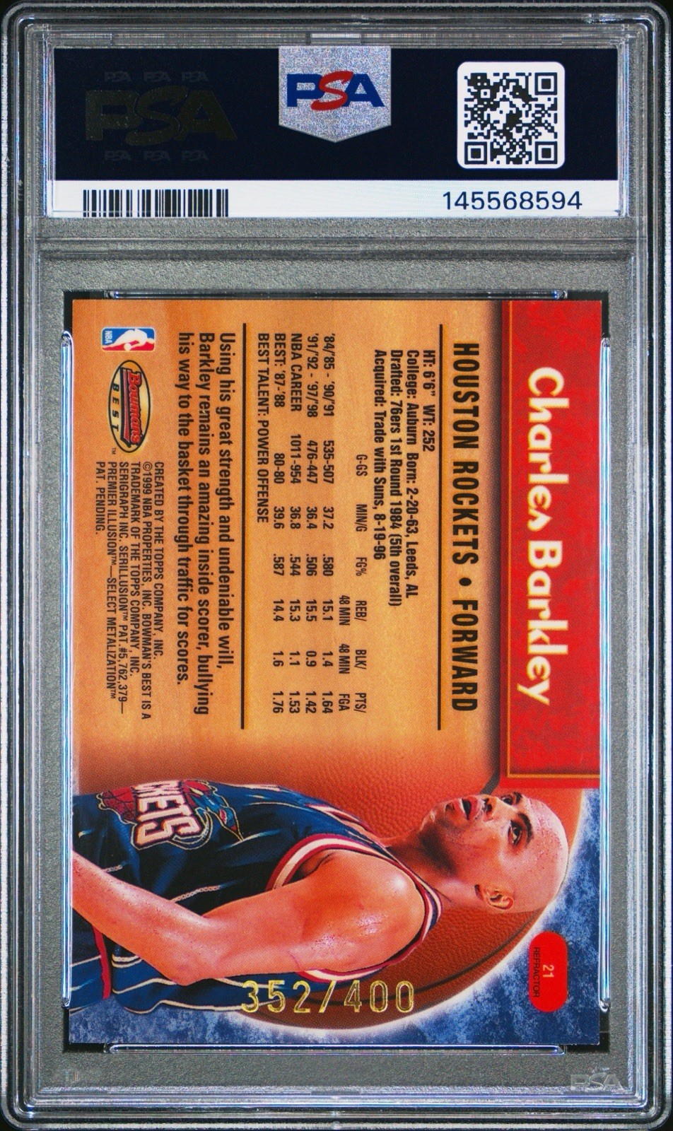 1998 Bowman’s Best Charles Barkley Refractor 352/400 PSA 8 New Cert #