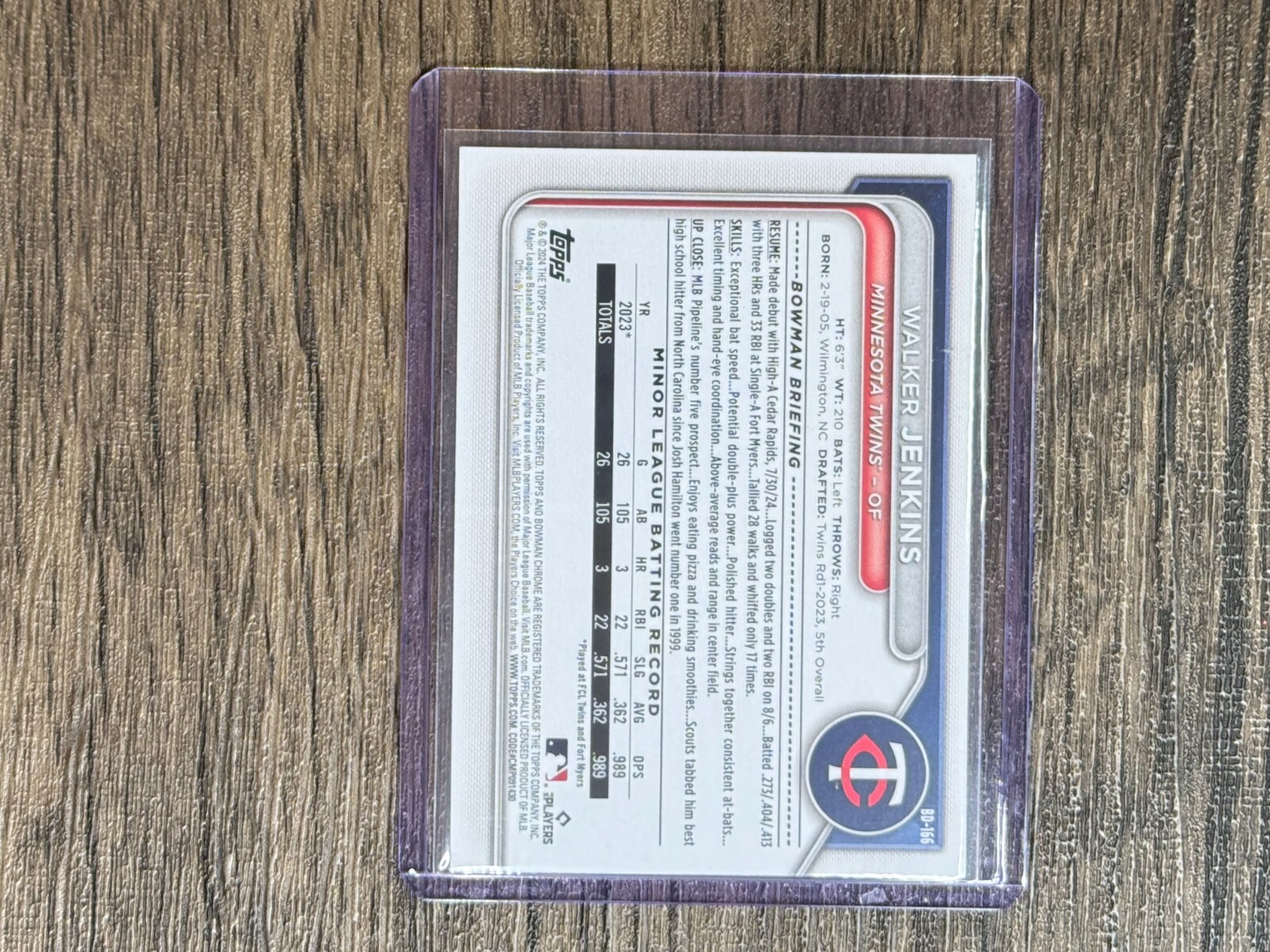 2024 Bowman Draft Prospects WALKER JENKINS #BD-166 Twins