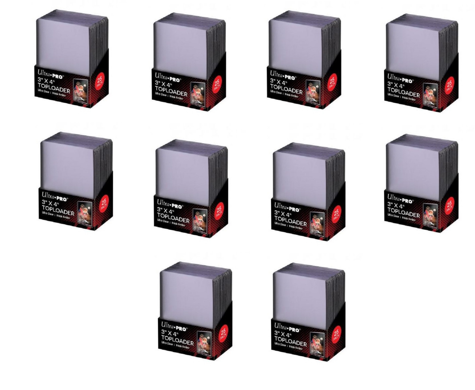 (250) Ultra Pro Black Border Topload Card Holder Toploader ACEO (10 Packs)