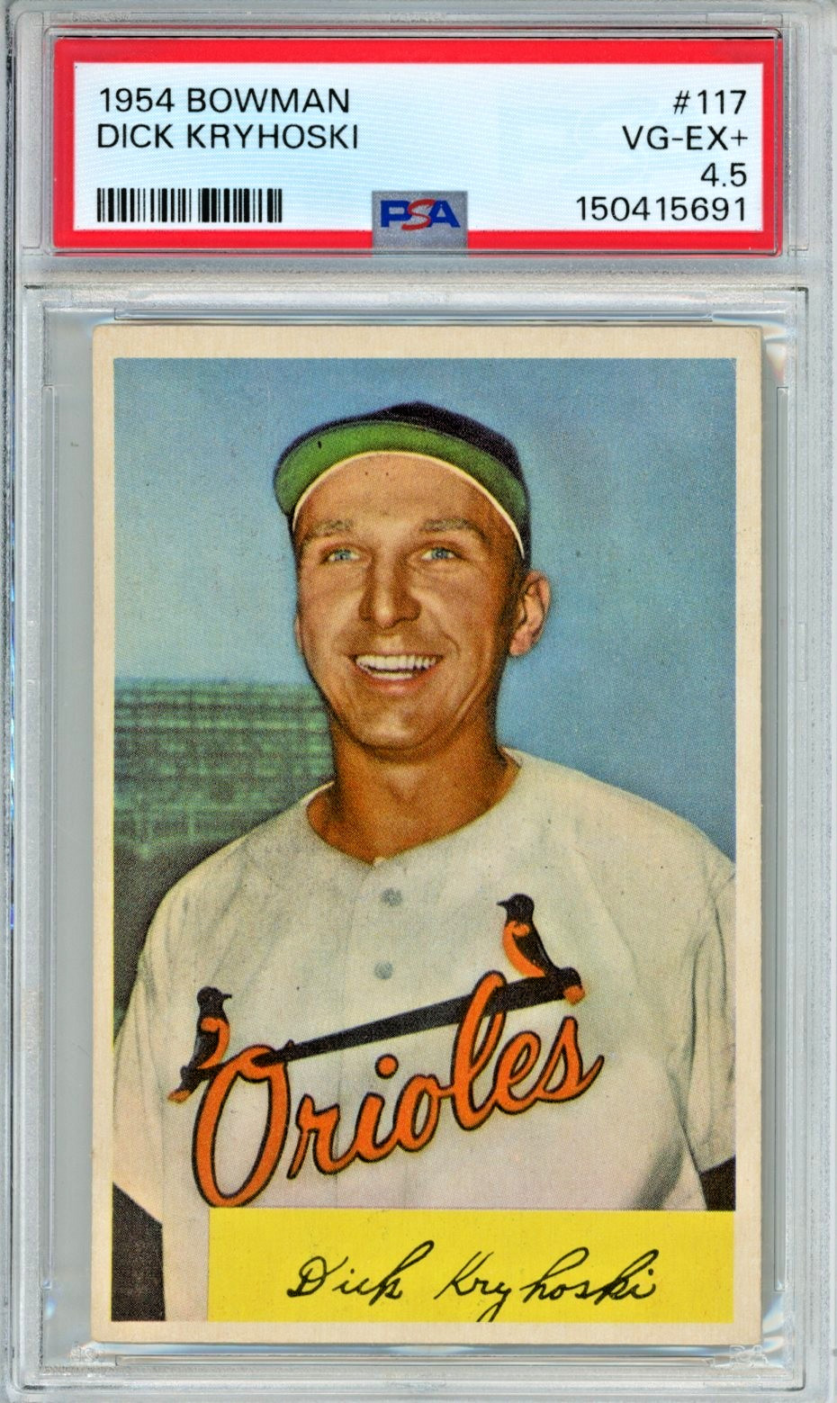 1954 Bowman Dick Kryhoski baseball card, graded VG-EX+ 4.5, #117 in the set