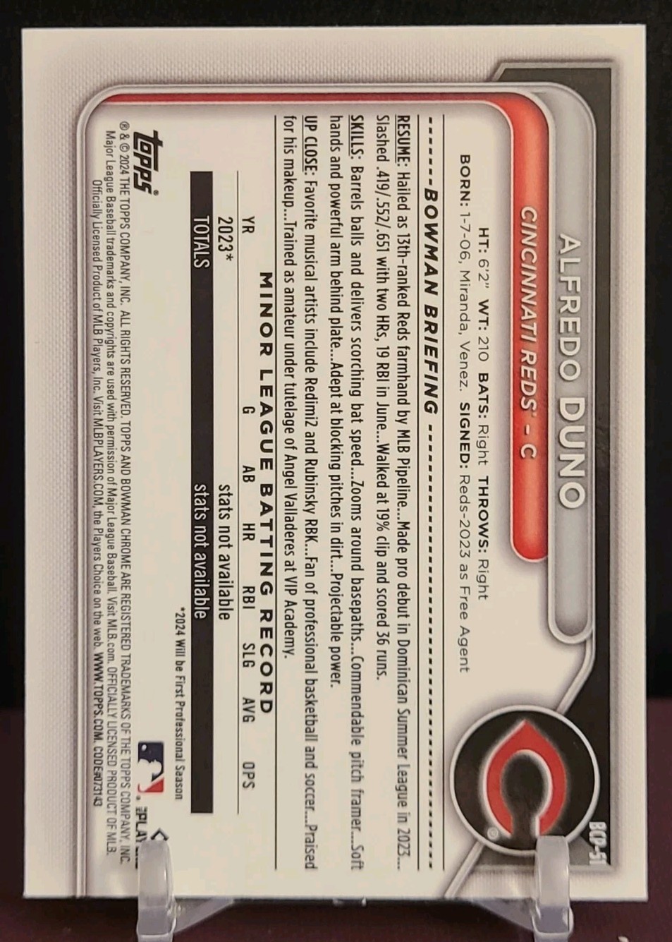 2024 Bowman – Chrome Prospects Alfredo Duno #BCP-51