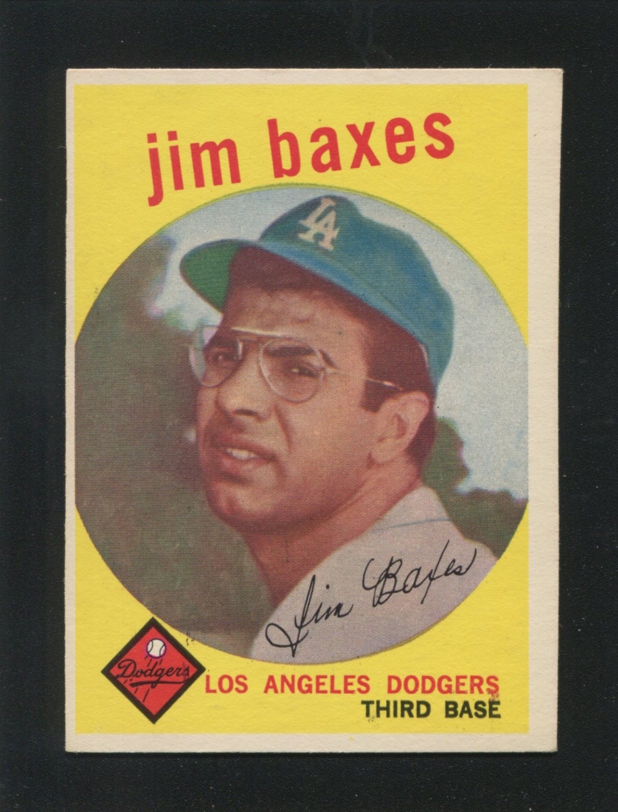 #547 JIM BAXES, Dodgers – 1959 Topps: EX-MT, o/c, good gloss 251484e
