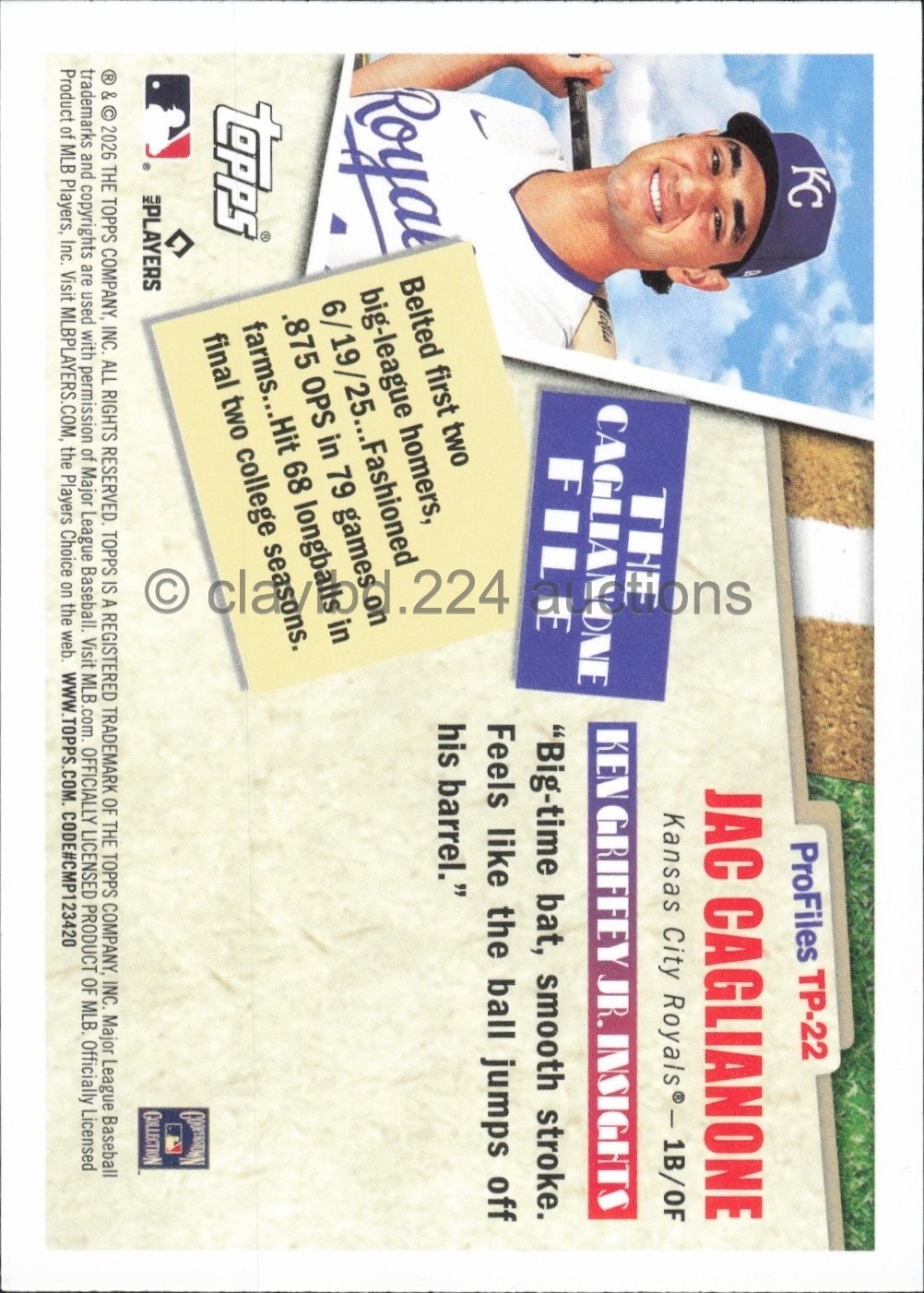 2026 TOPPS MLB – Jac Caglianone – Profiles by Ken Griffey Jr #TP-22 RC Royals