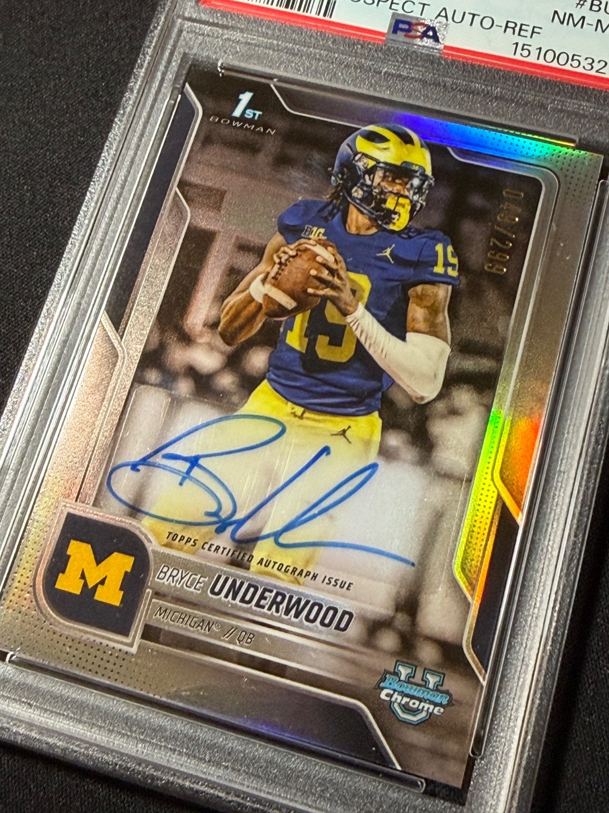 2025 Bowman Chrome U Bryce Underwood Auto 1st Refractor Auto /299 Michigan PSA 8