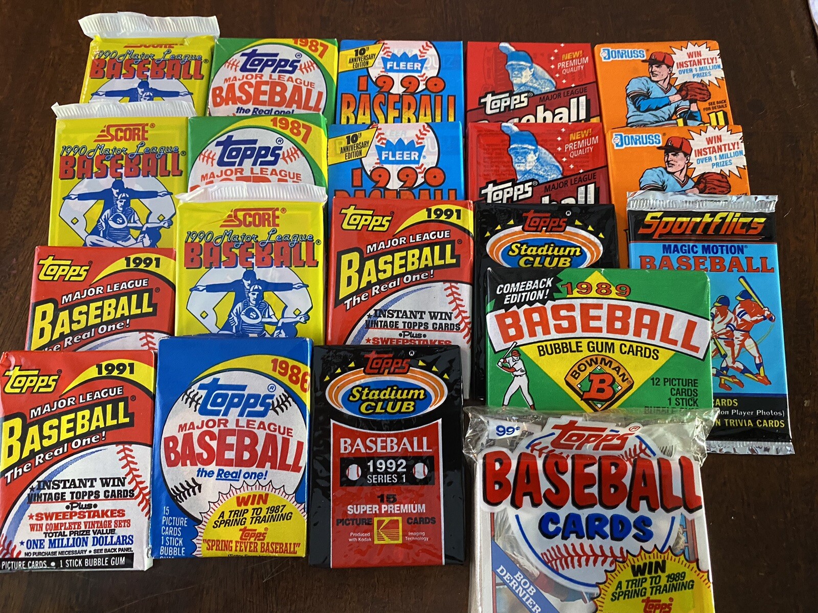 Unopened Baseball Card Packs 27 Pack Variety from 1986-1996 FREE SHIPPING!