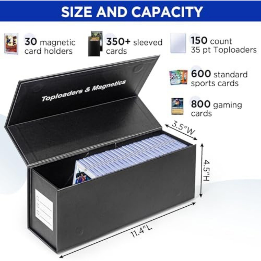 Top Loaders Storage Box for Trading Cards, Vertical Magnetic Closure Sports Card