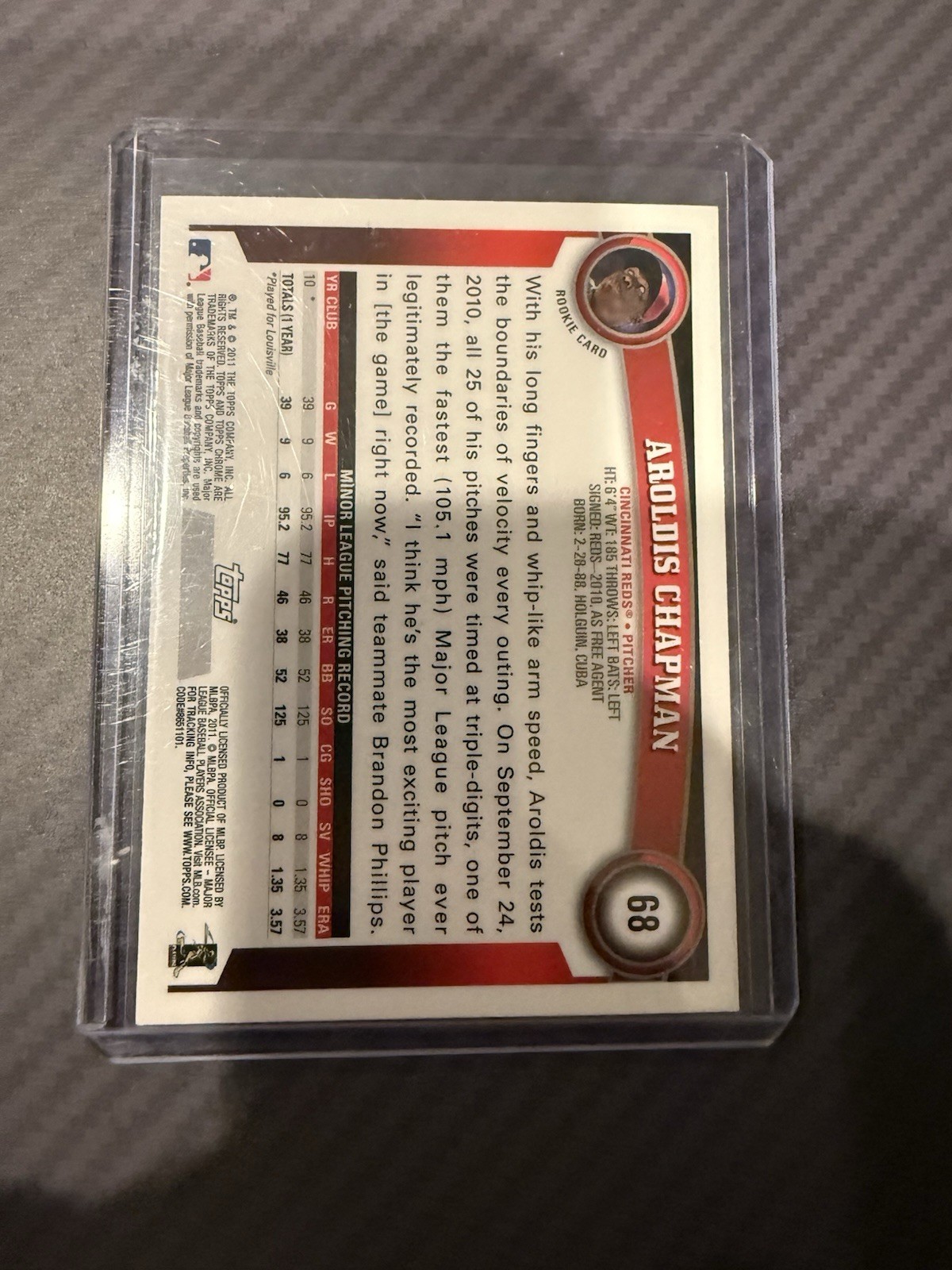 2011 Topps Chrome #68 Aroldis Chapman RC Cincinnati Reds