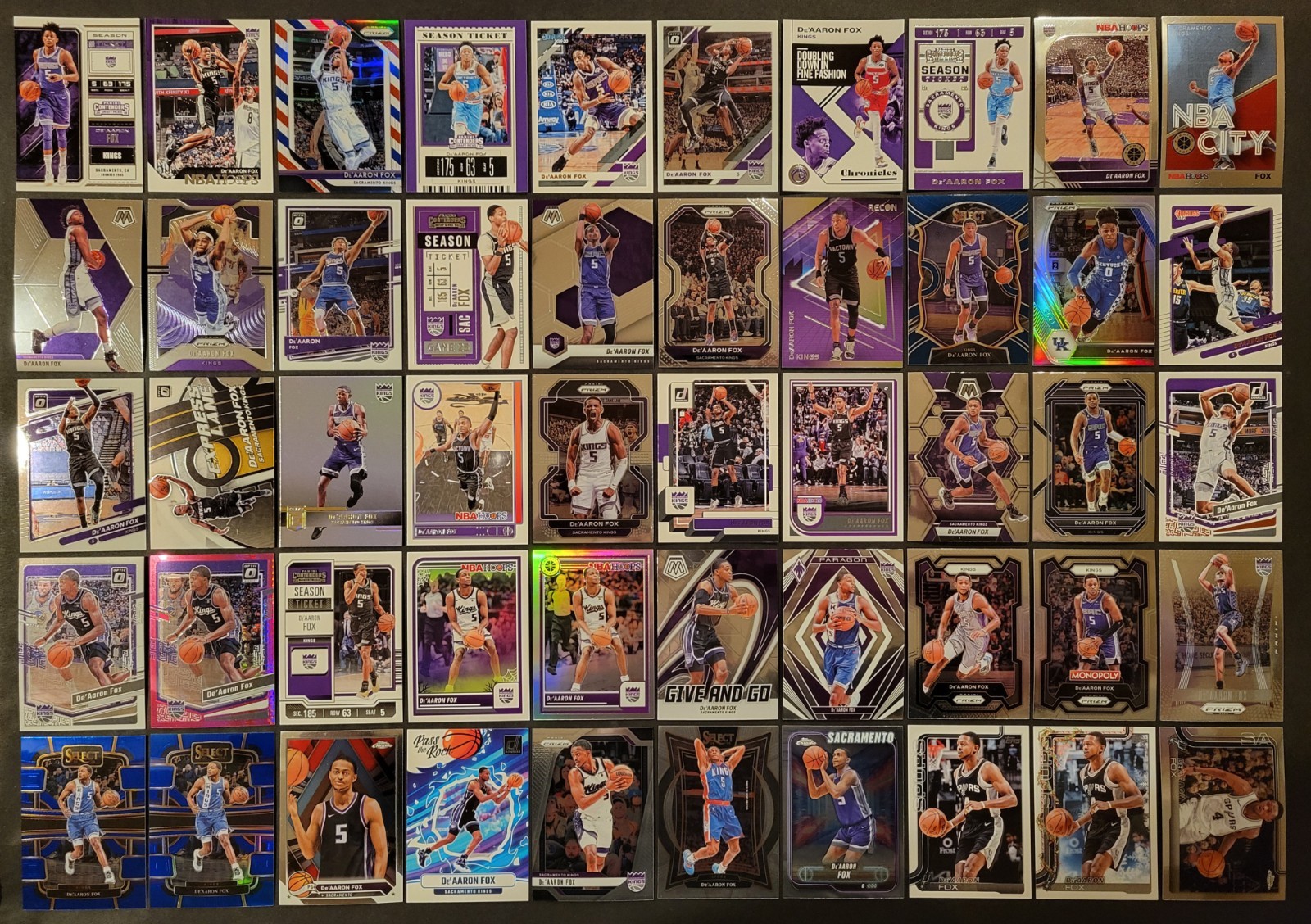Lot of 50 Different DE’AARON FOX Basketball Cards 2xAS 2018-2026 BSK4185