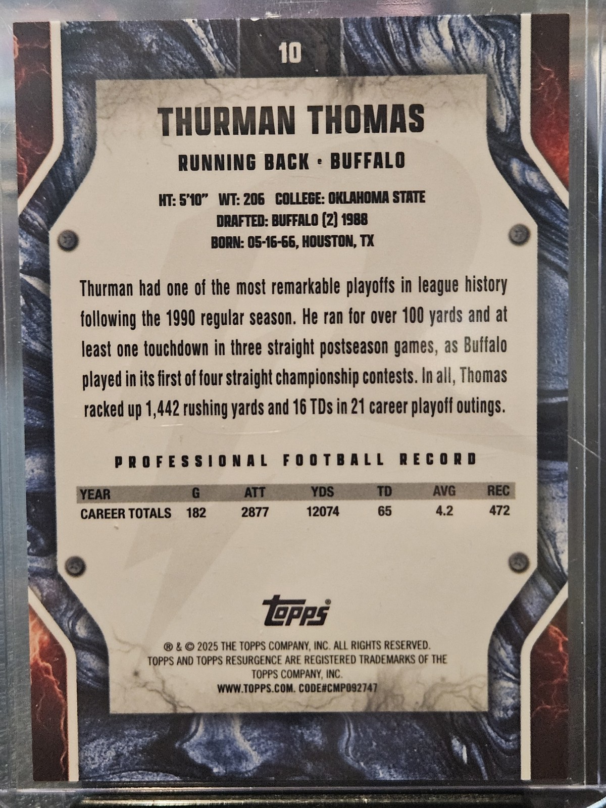 2024 Topps Resurgence – Thurman Thomas #10 Orange Power Surge /25 Refractor /25