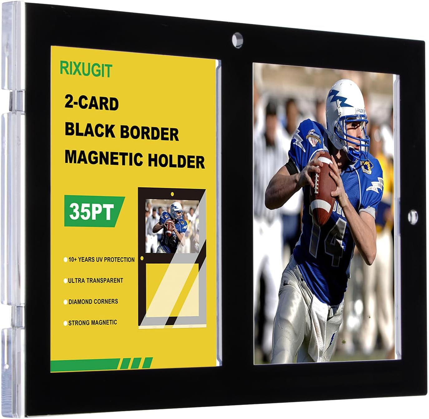35pt Trading Card Protector Magnetic Case Black Border Clear Display Holder