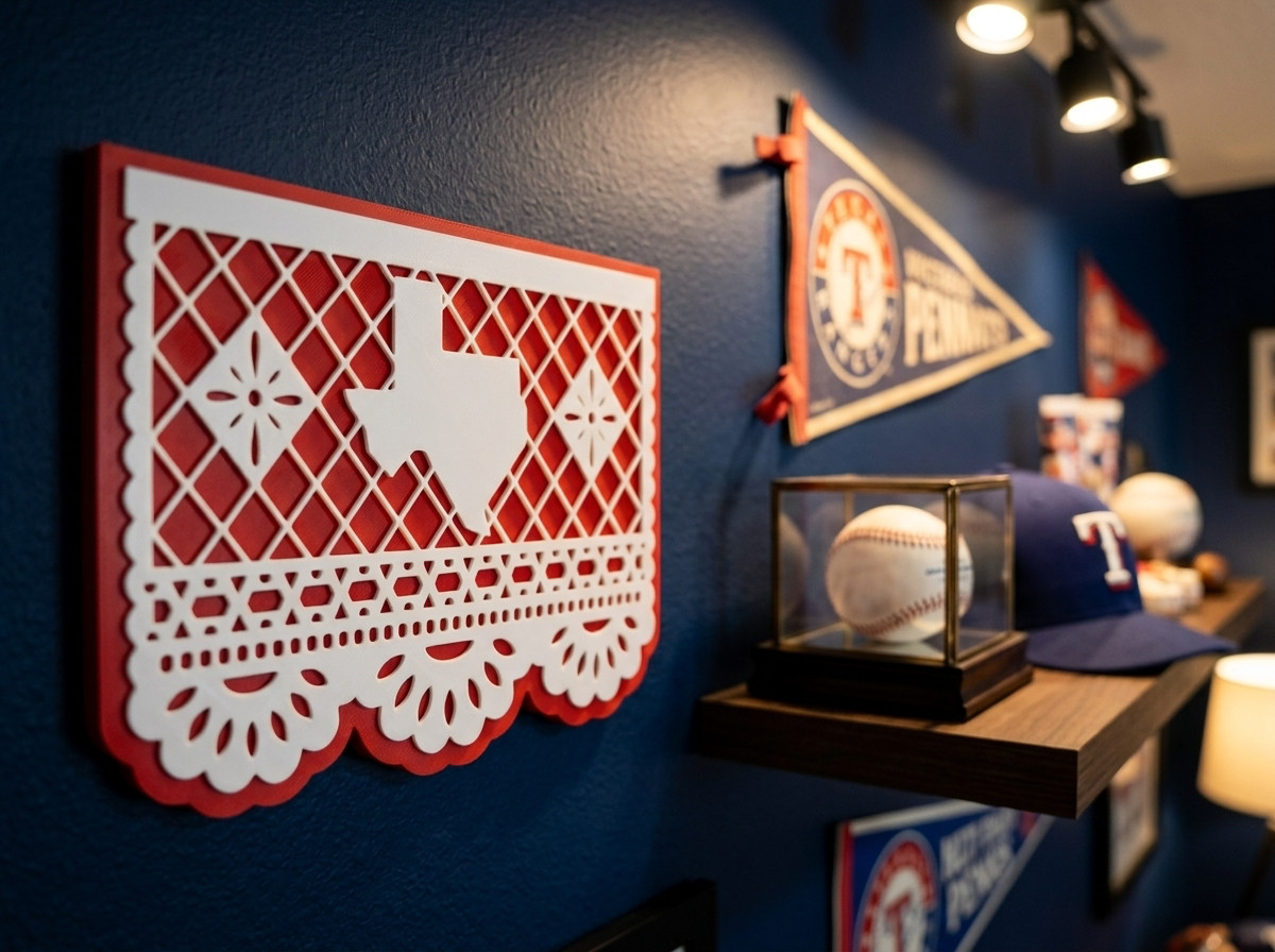 Texas Rangers City Connect Tejas Papel Picado 3D Printed Wall Sign Desk Shelf