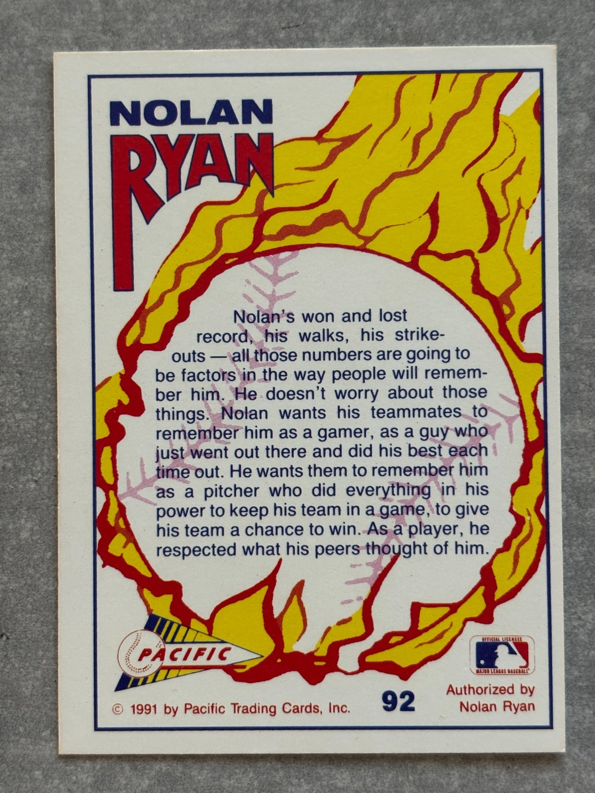 1991 Pacific NOLAN RYAN Texas Rangers BO JACKSON Bloody Lip & Jersey Gross Card